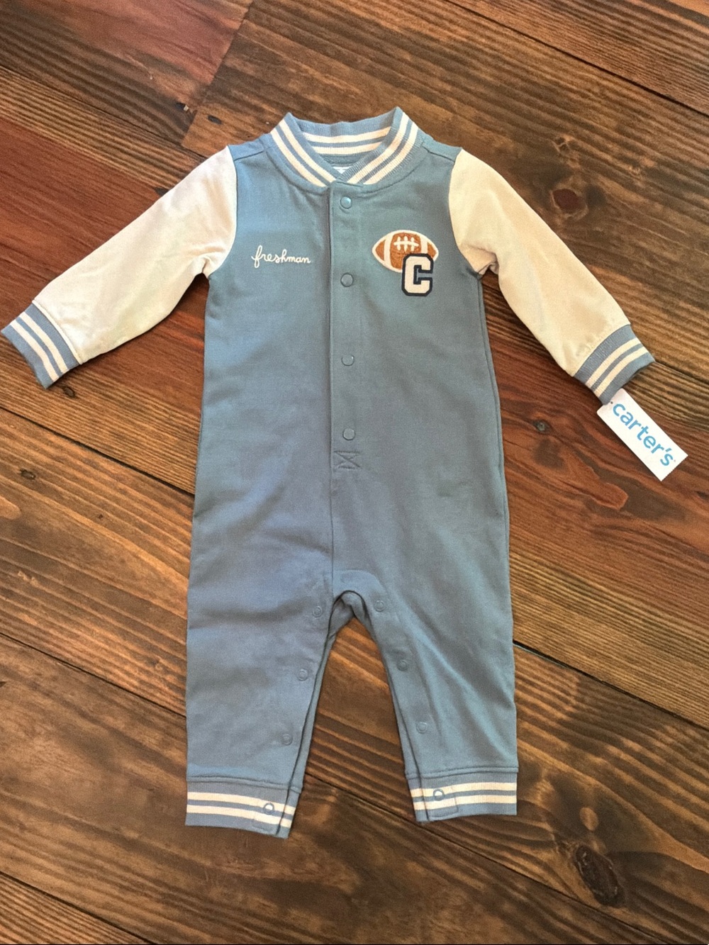 Carter's Blue & Cream Football Patch Snap One-Piece